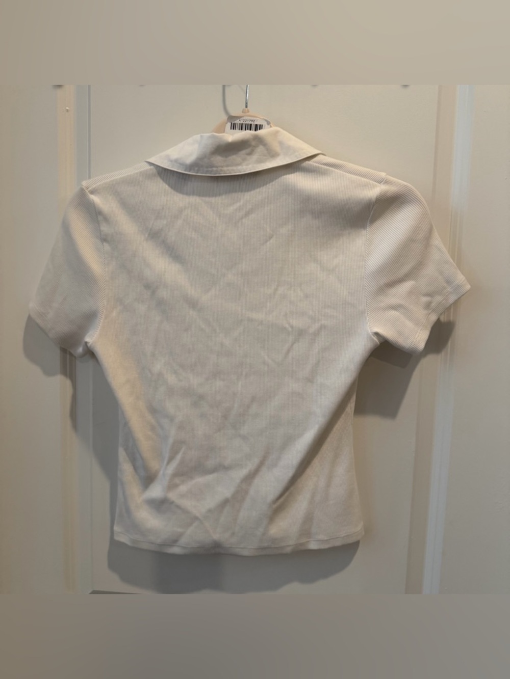 Veronica Beard Cream Short-Sleeve Ribbed Polo Top - Picture 4 of 4